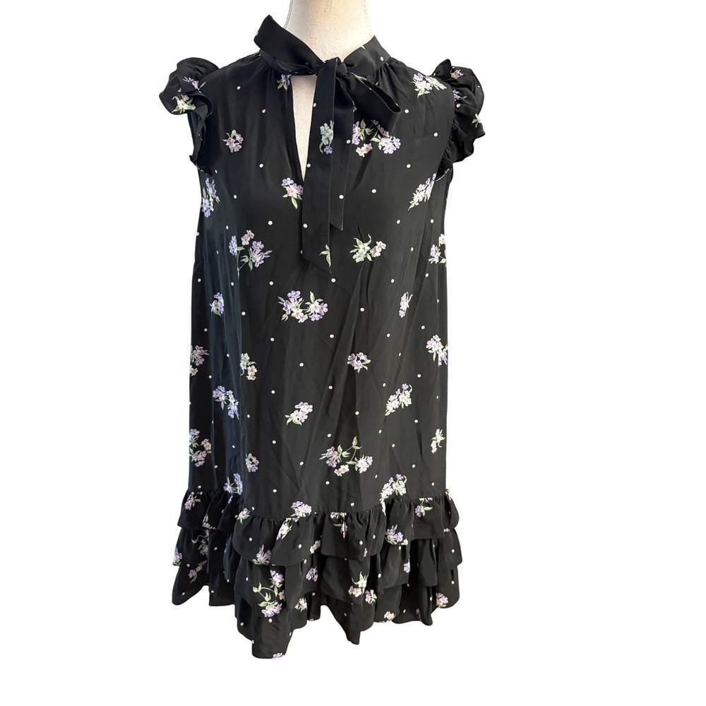 ZIMMERMANN Black Silk Flutter‎ Mini Floral Polka Dot Mini Dress Size 0